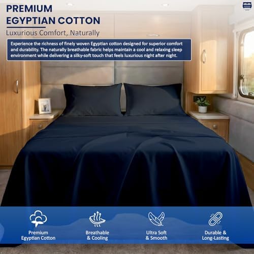 4 Piece Full XL Dorm Bedding Set for College, Egyptian Cotton, Navy Blue