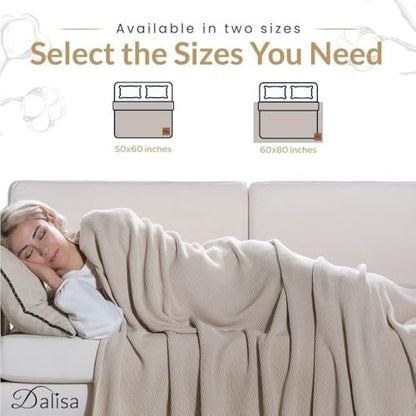 Dalisa 100% Organic Turkish Cotton Throw Blanket - GOTS Certified, Cozy - Perfect for Couch, Bed, and Home Decor - Boho Vintage Knit Alina (Stone, 60x80)