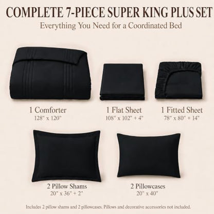 CozyLux Super King Plus Comforter Set Black - Oversized 128x120 Bed Set