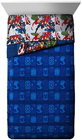 Jay Franco Marvel Avengers Blue Circle 4 Piece Twin Bed Set - Includes Reversible Comforter & Sheet Set - Super Soft Fade Resistant Polyester (Official Marvel Product)