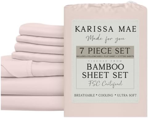 KARISSA MAE 7 Piece Luxury Bamboo Viscose Split King Sheets, FSC Certified