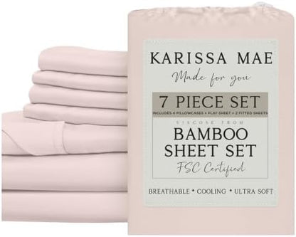 KARISSA MAE 7 Piece Luxury Bamboo Viscose Split King Sheets, FSC Certified