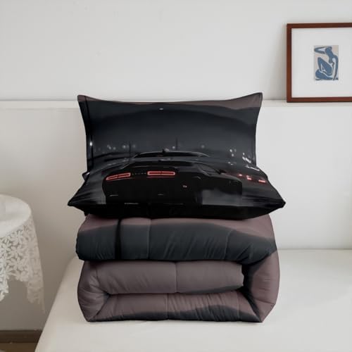 Erosebridal Cool Racing Car Twin Comforter Set for Kids Boys Girls,Boys Speed Car Bedding Set,Extreme Sports Duvet Insert,Black Race Cars Bed Set for All Season