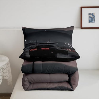 Erosebridal Cool Racing Car Twin Comforter Set for Kids Boys Girls,Boys Speed Car Bedding Set,Extreme Sports Duvet Insert,Black Race Cars Bed Set for All Season