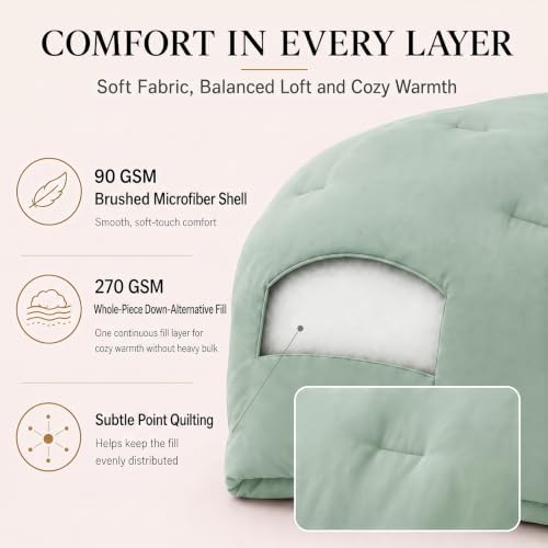 CozyLux Oversized King Comforter Set, 3 Pieces Sage Green Quilted Bedding