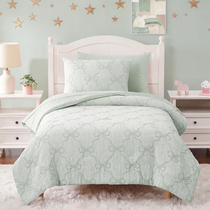 Twin Comforter Set with Sheets for Girls-5 Pieces Bow Twin Bedding Sets