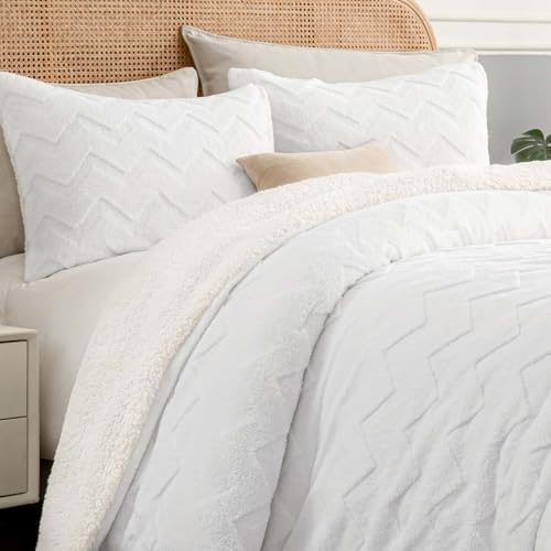 BEDELITE Fluffy Sherpa Queen Comforter Set,White