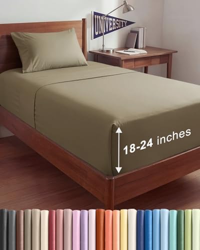 Extra Deep Twin XL Sheet Set - 3 Piece College Dorm Room - Khaki