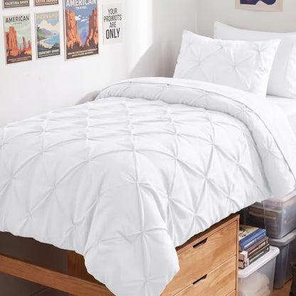 HIMEET Twin XL Comforter Set White - 5 Pieces Pintuck Bed in a Bag
