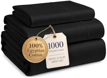 LANE LINEN Twin Bed Sheet Set 100% Egyptian Cotton Sateen - Black