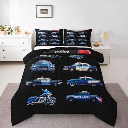 Feelyou Police Car Comforter Set Queen Size 3 Pcs Kids Boys Girls