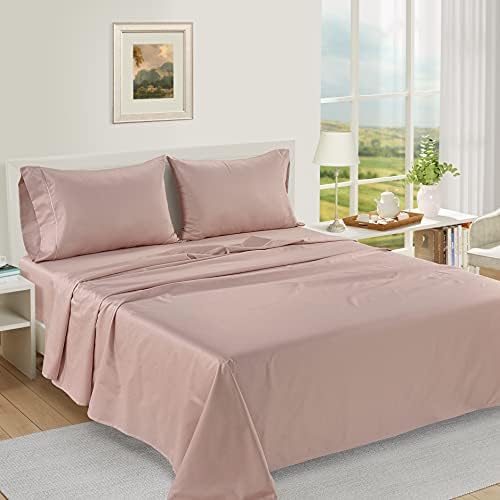LANE LINEN Luxury 100% Egyptian Cotton Sheets Queen Size Bed Set, Eco-Friendly Oeko-Tex Certified, Fade Resistant, Fully Elasticized Fitted, Machine Washable, Cooling Cotton Bed Sheet – Vintage Petal