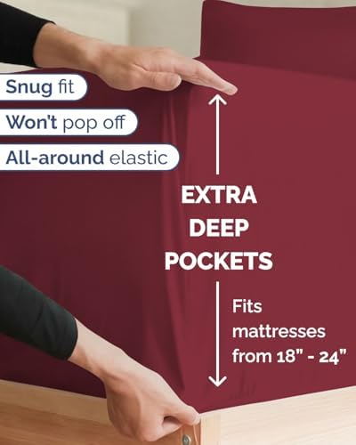 Extra Deep Twin XL Sheet Set - 3 Piece College Dorm Room - Burgundy