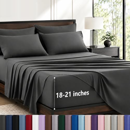 CozyLux Full Sheet Set 6-Piece, 21-Inch Deep Pocket, Soft Brushed Feel
