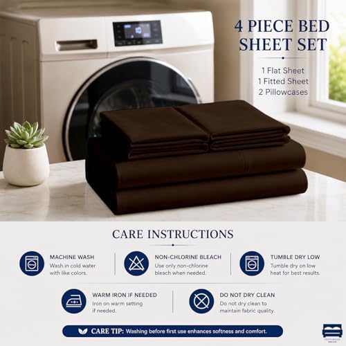 Cottingon 4 PC Cal King Sheets Fits 16" Deep, Egyptian Cotton, Chocolate