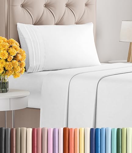 Twin XL Size 3 Piece Sheet Set - Ultra Soft & Cooling Sheets - Bright White