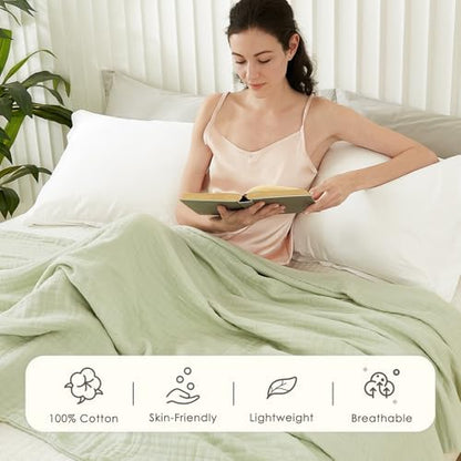 EMME Muslin Blankets for Adults Throw Blanket for Couch Breathable Gauze Soft Lightweight Airy Mint Green Twin XL 66" x 90"