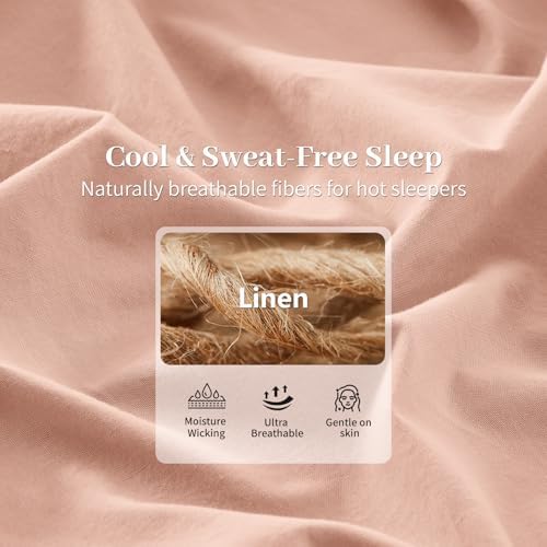 MEISHANG 100% French Linen Sheets Queen,6 Pcs,18-24" Extra Deep Pocket