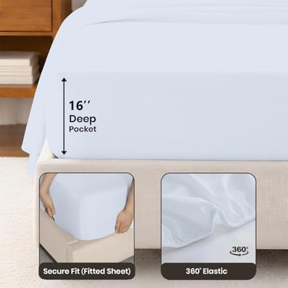 SGI bedding 100% Egyptian Cotton Sheets Full XL Size – Cooling Sheets, Soft Breathable Light Blue Bedding, Luxury Bedding, Luxury Hotel Sheet Set, Deep Pocket 16", 4 Piece Set