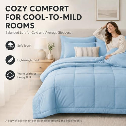 CozyLux Oversized Queen Comforter Set Baby Blue - 7 Pieces Bed in a Bag