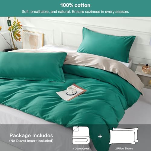 SAPHREAS Teal Duvet Cover King Size 3 Pieces Extra Soft Bedding Set, Includes 1 Cotton Green Duvet Cover 104"x90" with Zipper Closure & 2 Pillow Shams, Comforter Not Included