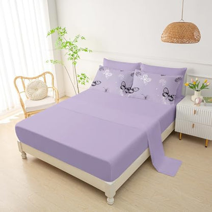 QOOMO Purple Butterfly Dandelion 7pcs Comforter Set Twin Size