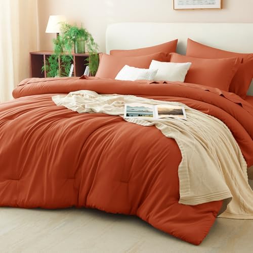 CozyLux Oversized King Comforter Set Terracotta, 7 Pieces Bed in a Bag