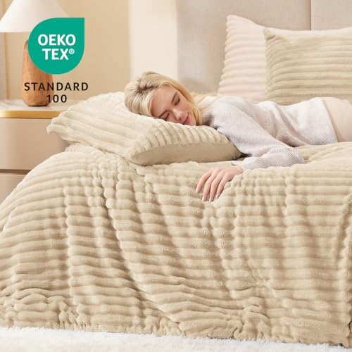 EXQ Home Fluffy Comforter Set Full Size,3 Pieces Bed Set,Khaki