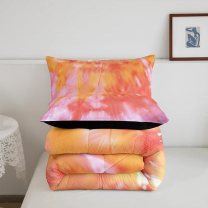 3 Piece Rainbow Tie Dye Comforter Set with Pillowcases Bedding Set 3D Printed Psychedelic Art Pattern Boho Hippie Down Comforter Full Duvet Insert Set, Watercolor Marble Abstract Art Women Pastel Bed