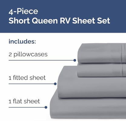 Short Queen Size 4 Piece Bed Sheet Set - RV Short Queen Sheets - Steel Blue