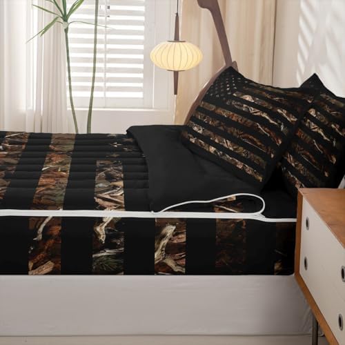 Feelyou American Flag Camouflage Botancial Comforter Set Full Size Kids