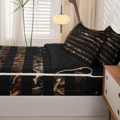 Feelyou American Flag Camouflage Botancial Comforter Set Twin Size Kids