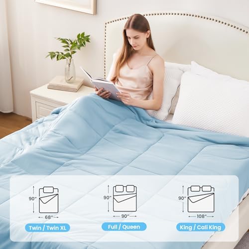 HYLEORY Cooling Comforter Queen Size - Summer Cooling Blanket for Hot Sleepers/Night Sweats, Double-Sided Cold Touch Silky Ice Comforters, Breathable Lightweight Beddings, Cool Blue, 90"x90"