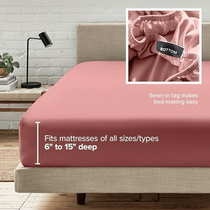Bare Home Twin Fitted Sheet - 1800 Ultra-Soft (Twin, Dusty Rose)
