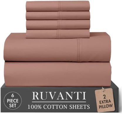 RUVANTI 100% Cotton California King Sheet Set, Percale Sheets, Mocha Taupe
