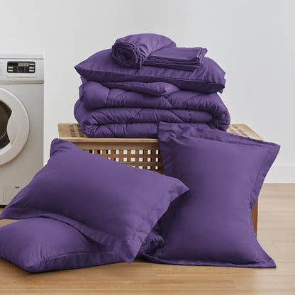 Love's cabin King Size Comforter Set Purple, 7 Pieces King Bed in a Bag, All Season Bedding Sets with 1 Comforter, 1 Flat Sheet, 1 Fitted Sheet, 2 Pillowcase and 2 Pillow Sham