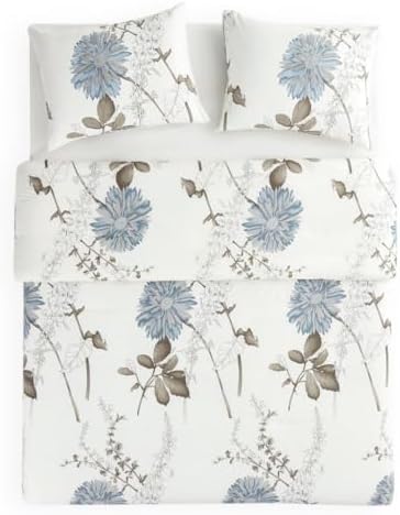 Wake In Cloud - Floral Comforter Set, 100% Cotton Fabric, Vintage Flower Shabby Chic Farmhouse Botanical Cottagecore Sunflower, 3 Pieces Bedding Set, Gray Beige, Twin/Twin XL Size