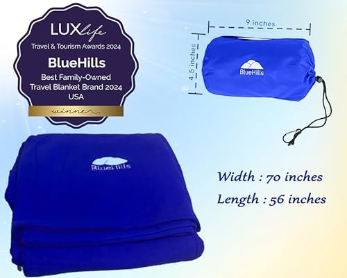 BlueHills Ultra Compact Travel Blanket Pillow Soft Airplane - Royal Blue