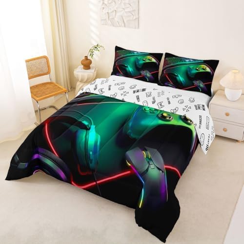 Feelyou Gamer Bedding Set Soft for Boys Girls, Gaming Comforter Set Full