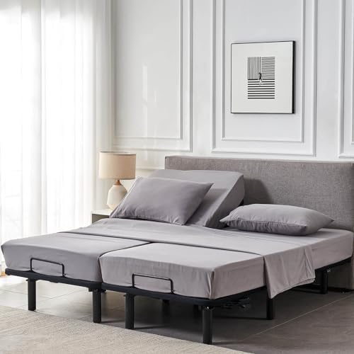 Kingnex Split Queen Sheets for Adjustable Bed Soft 1800 Microfiber 5 Pieces Include 2 30x80 Fitted Sheets 1 Flat Sheet 2 Queen Size Pillowcases Grey