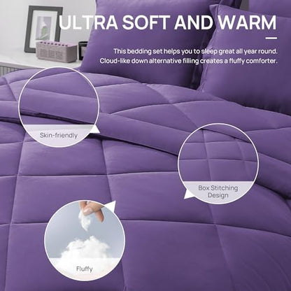 Love's cabin Twin XL Comforter Set Purple, 5 Pieces Twin XL Bed in a Bag, All Season Bedding Sets with 1 Comforter, 1 Flat Sheet, 1 Fitted Sheet, 1 Pillowcase and 1 Pillow Sham