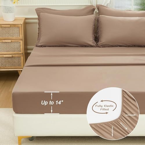 Andency Oversized King Comforter Set, 7 Pieces Taupe Bedding
