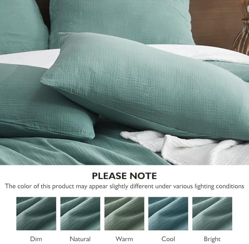 EMME Muslin Cotton Duvet Cover Set Linen Like Teal King