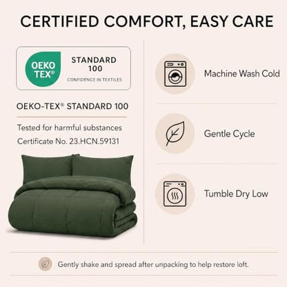 CozyLux Full Size Comforter Sets Olive Green - 7 Pieces Bed in a Bag
