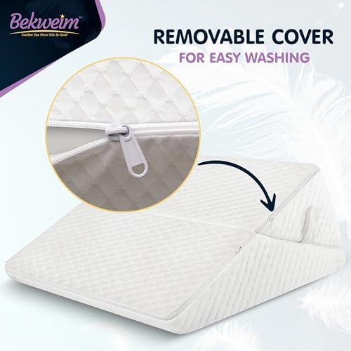 Wedge Pillow for Sleep Apnea, 12 Inch Adjustable Height Bed Wedge Pillow for Headboard, Gerd, Acid Reflux Relief, Snoring, and Post Surgery Recovery (White, Large - with Headrest)