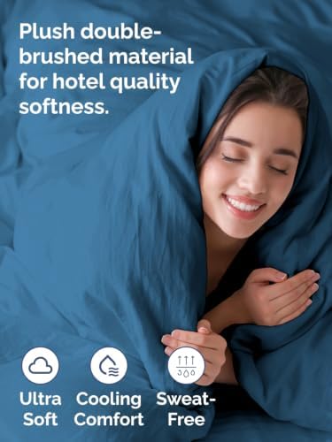 Duvet Cover Cal King Size - 3 Piece with Zipper Closure - Denim Blue