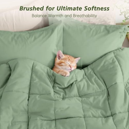 Twin XL Comforter Set with Sheets - 5 Pieces Bed in a Bag Green Bedding Set