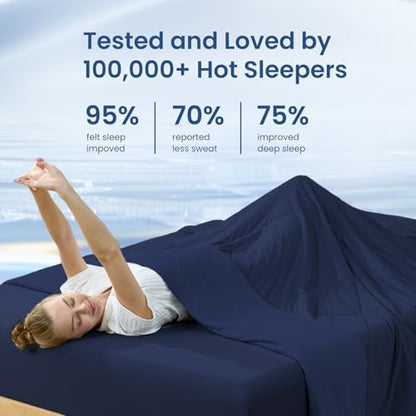 Cozy Bliss Cooling Comforter King Size, Cooling Blankets for Hot Sleepers and Night Sweats, Dark Blue Summer Comforter for King Size Bed, Breathable Soft Lightweight Silk Smooth