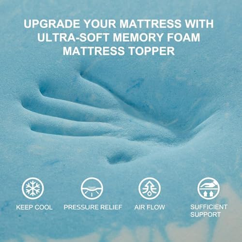 SINWEEK Mattress Topper 5-Zone Memory Foam Mattress Topper Pressure Relieve Soft Mattress Pad, CertiPUR-US Certified, 1.5 Inch Queen Size, Blue