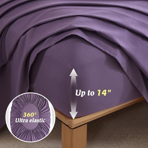 Luxudecor King Comforter Set 7 Pieces Bedding Sets,Grayish Purple Floral Comforter and Sheet Set,Soft Microfiber Bed in a Bag for All Seasons (Grayish Purple,104"x90")